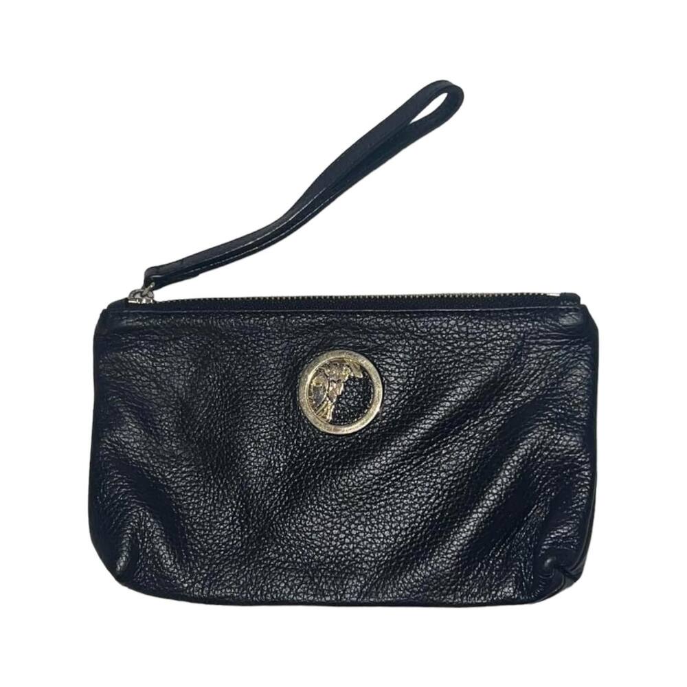 Versace Collection Black Pebbled Leather Wristlet Clutch Bag
